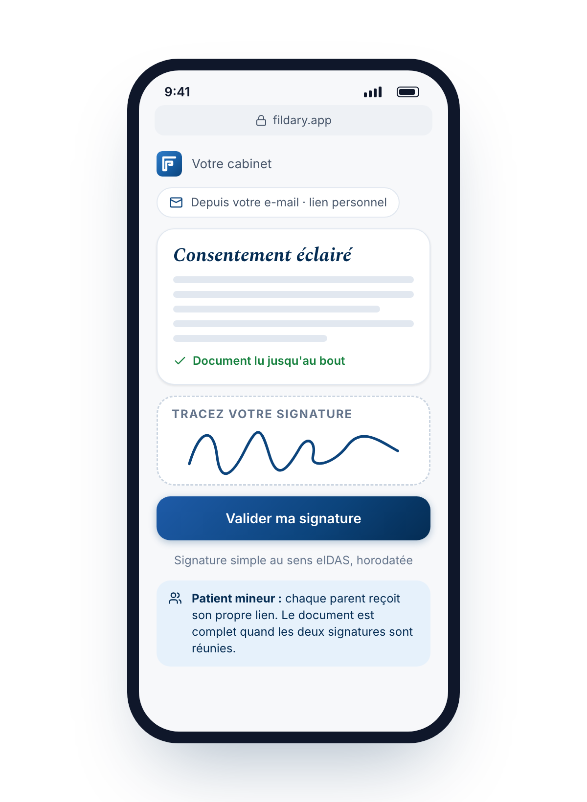 Le patient signe en ligne, depuis son e-mail